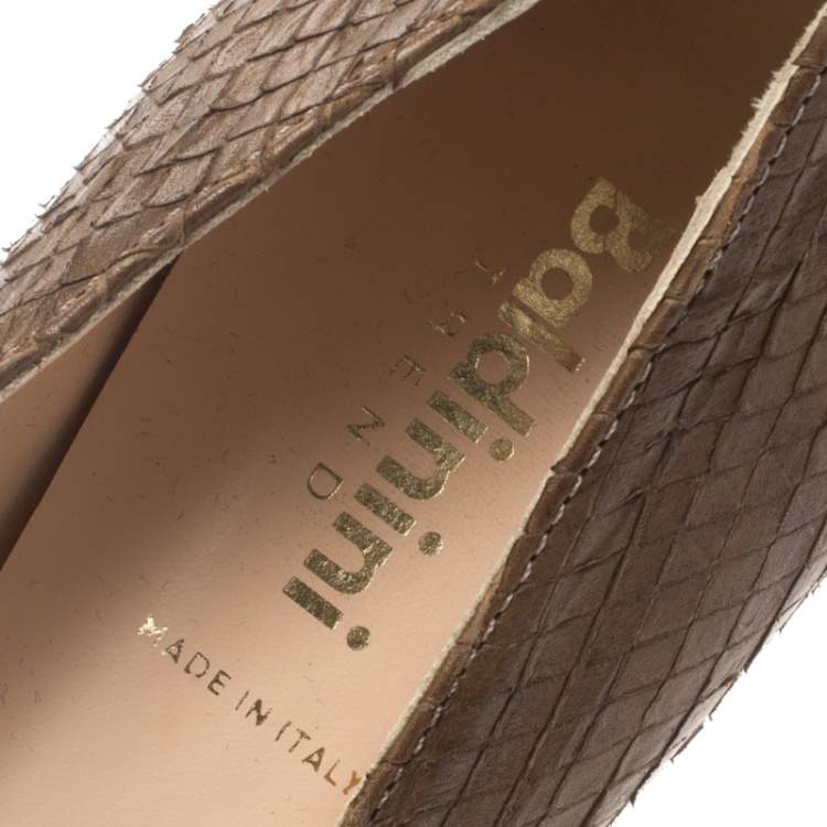 Pre Owned Baldinini Brown Python Embossed Leather Pointed Toe Pumps Size 40