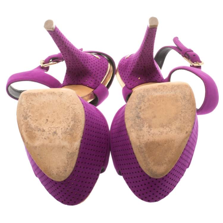 Pre Owned Baldinini Purple Suede Open Toe Ankle Strap Platform Sandals Size 36