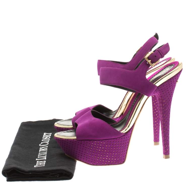 Pre Owned Baldinini Purple Suede Open Toe Ankle Strap Platform Sandals Size 36
