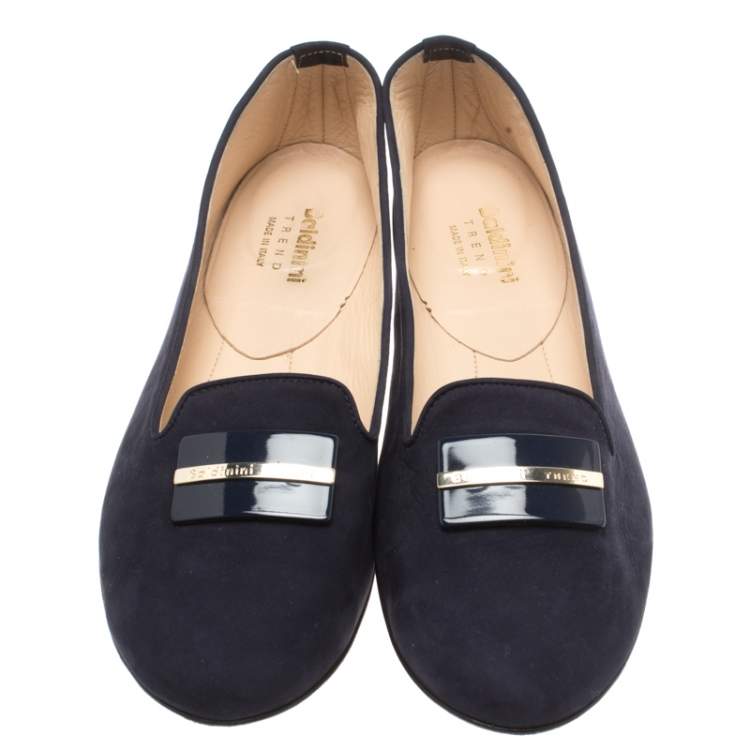 Pre Owned Baldinini Navy Blue Nubuck Smoking Slippers Size 41