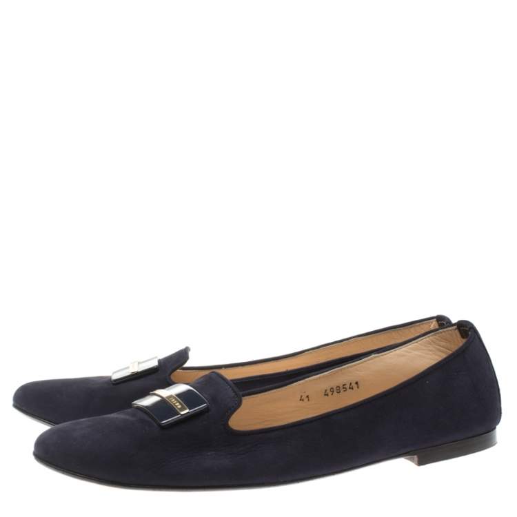 Pre Owned Baldinini Navy Blue Nubuck Smoking Slippers Size 41
