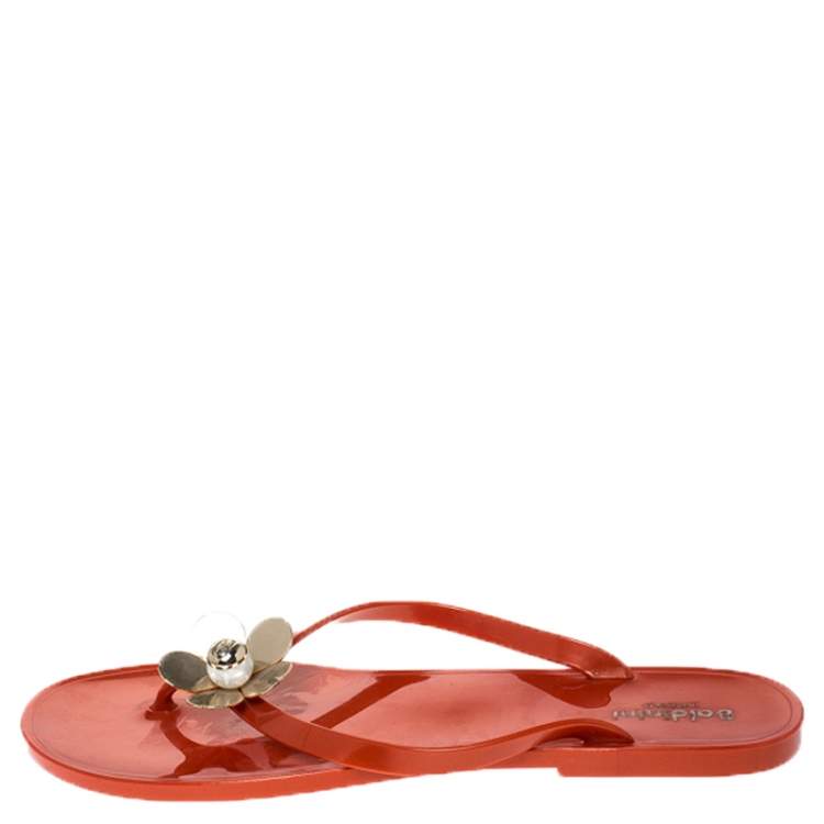 Pre Owned Baldinini Orange Flower Embellished Jelly Thong Flats Size 41
