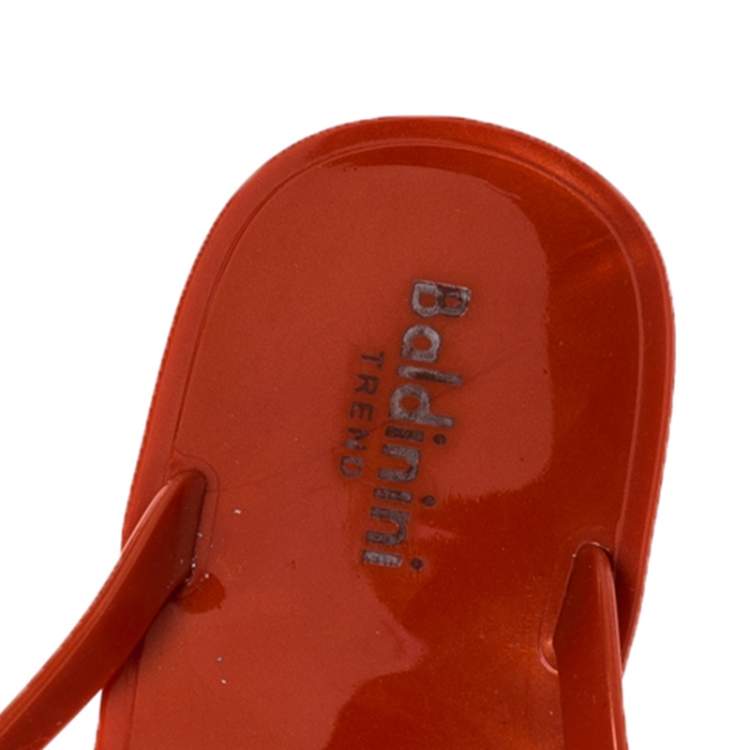 Pre Owned Baldinini Orange Flower Embellished Jelly Thong Flats Size 41