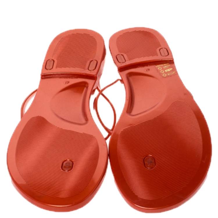 Pre Owned Baldinini Orange Flower Embellished Jelly Thong Flats Size 41