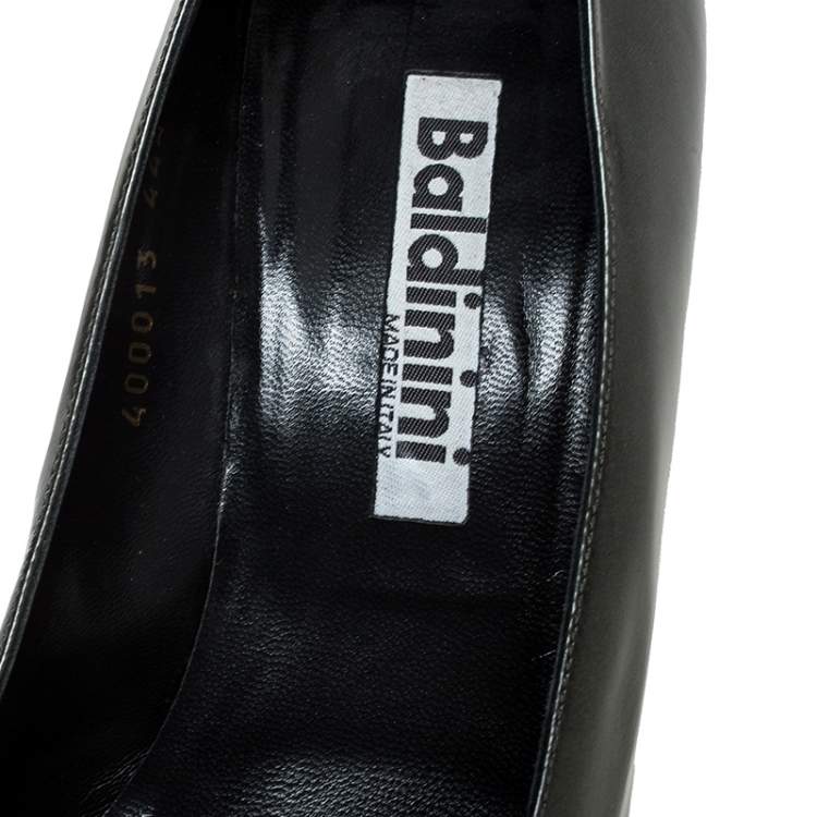 Pre Owned Baldinini Green Leather Slanted Toe Block Heel Pumps Size 40.5