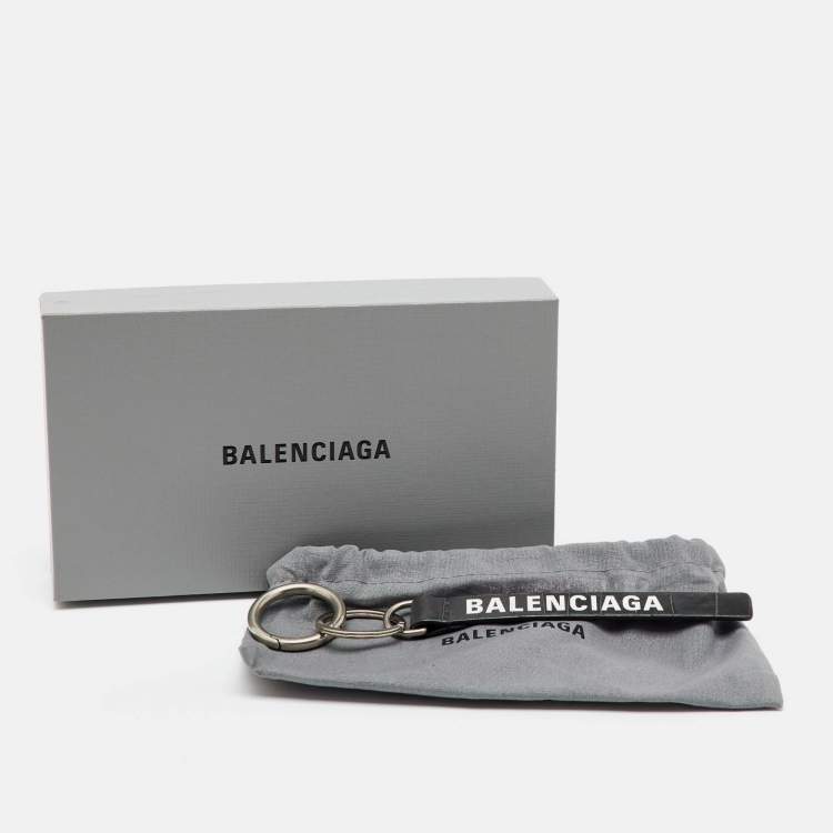 Pre Owned Balenciaga Dark Grey Crocodile Embossed Leather Logo Key Chain