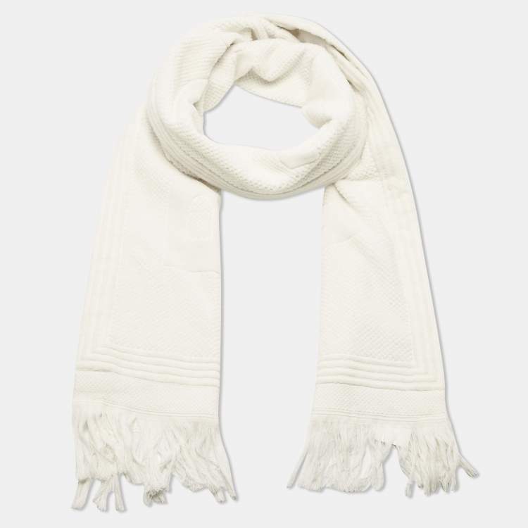 Pre Owned Balenciaga White Logo Detail Cotton Tennis Spugna Scarf 