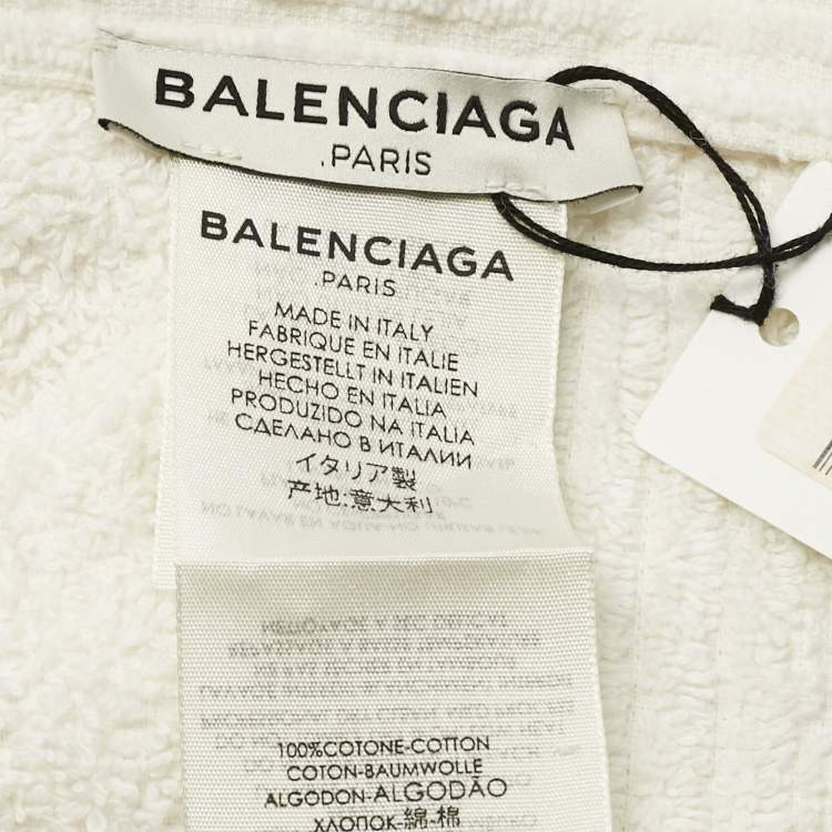 Pre Owned Balenciaga White Logo Detail Cotton Tennis Spugna Scarf 