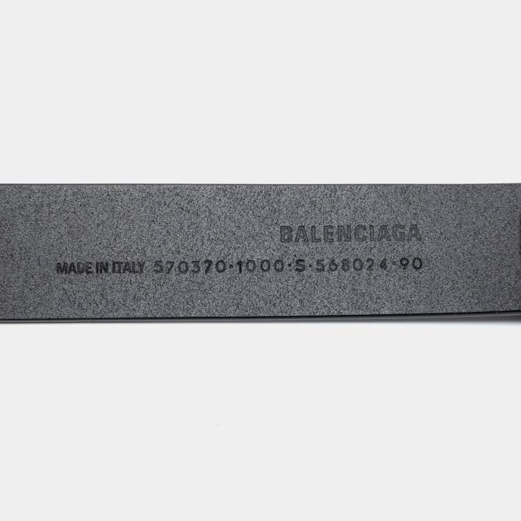 Pre Owned Balenciaga Black Leather BB Buckle Belt 90CM