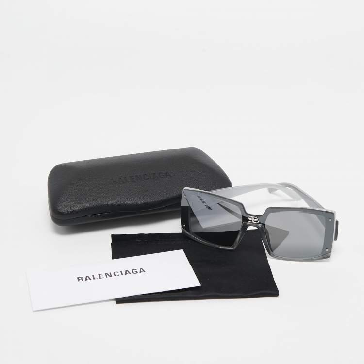 Pre Owned Balenciaga Silver/Black Tinted BB0081S Squared Sunglasses