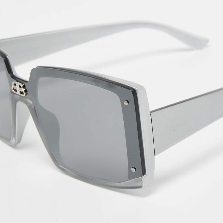 Pre Owned Balenciaga Silver/Black Tinted BB0081S Squared Sunglasses