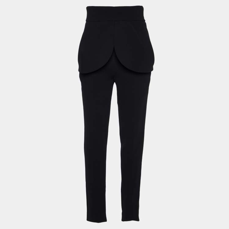 Pre Owned Balenciaga Black Crepe High Waist Flap Detail Trousers M