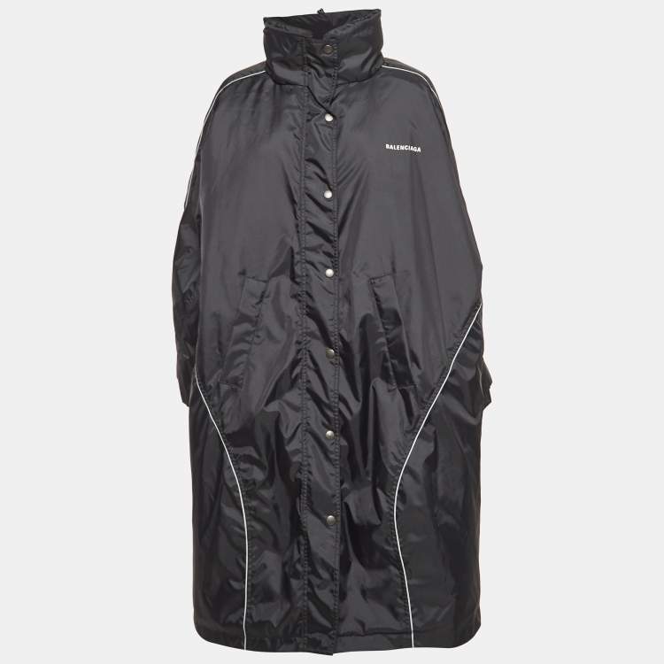 Pre Owned Balenciaga Black Synthetic Oversized Hooded Parka Jacket S