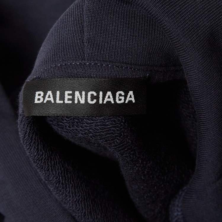 Pre Owned Balenciaga Navy Blue Political Campaign Print Cotton Oversized Hoodie M