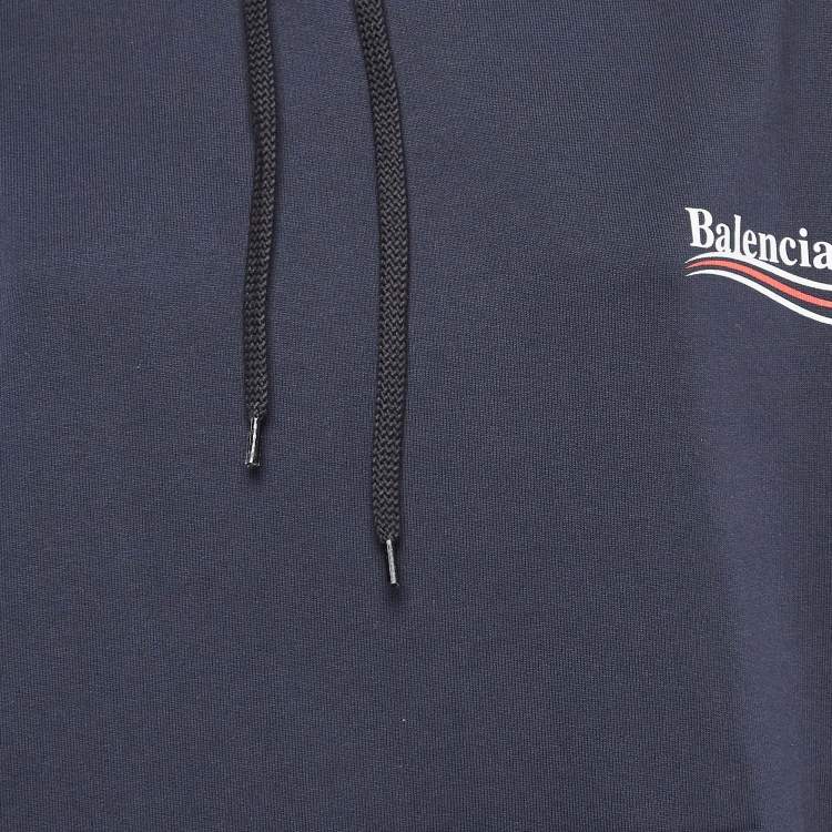 Pre Owned Balenciaga Navy Blue Political Campaign Print Cotton Oversized Hoodie M