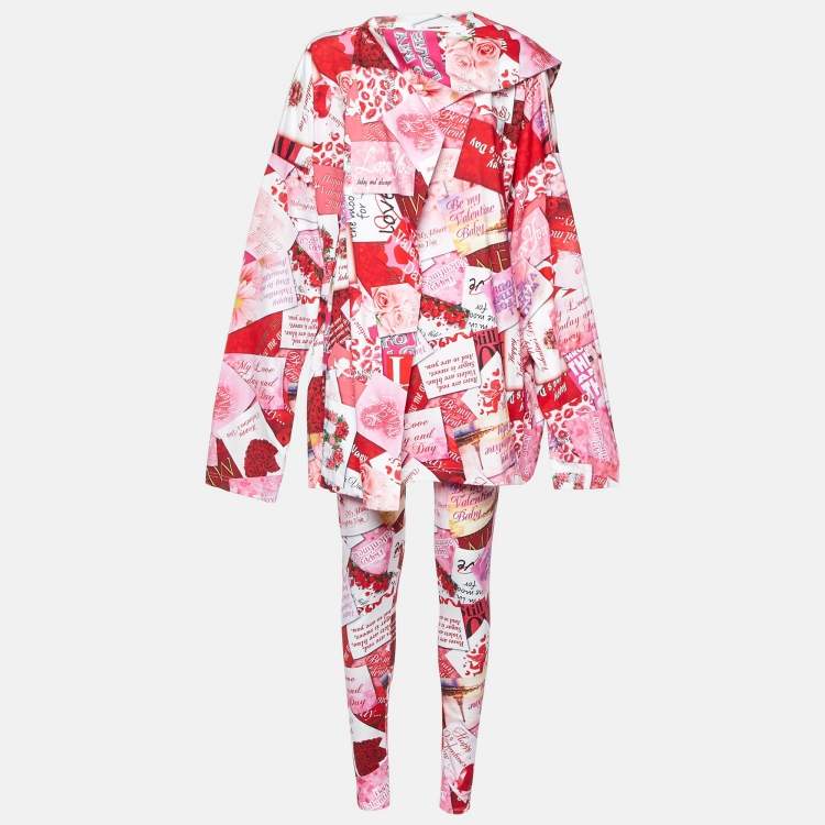 Pre Owned Balenciaga Multicolor Graphic Print Knit Top and Leggings Set XL