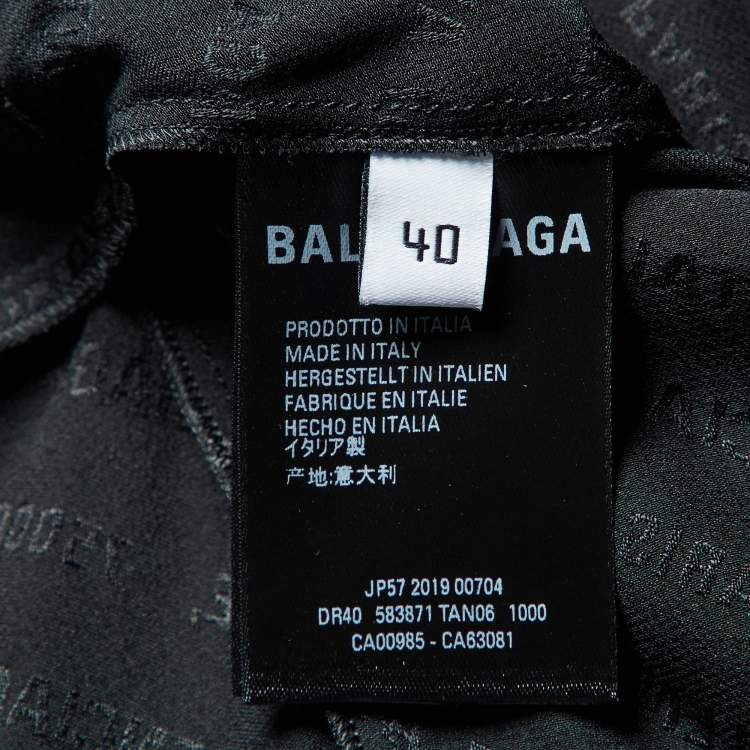 Pre Owned Balenciaga Black Monogram Satin Silk Asymmetric Midi Dress M