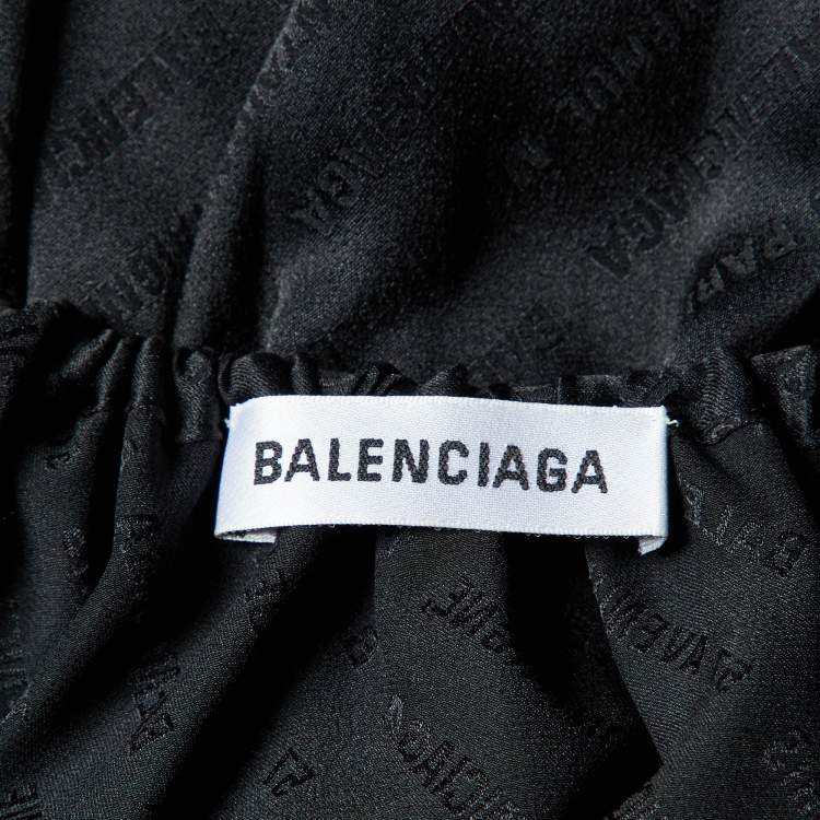 Pre Owned Balenciaga Black Monogram Satin Silk Asymmetric Midi Dress M