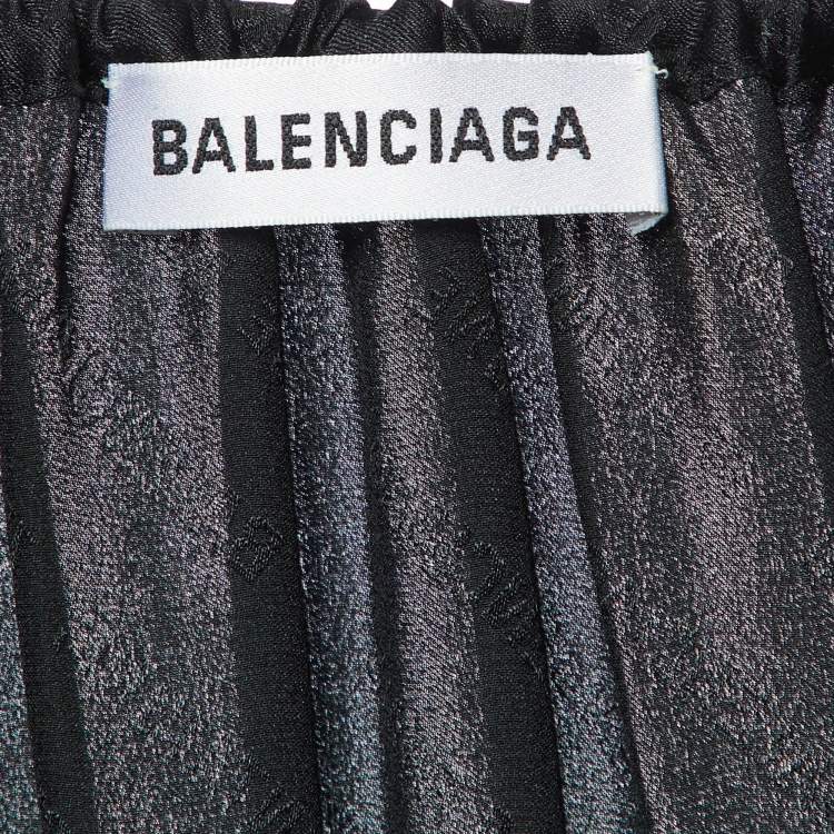 Pre Owned Balenciaga Black Monogram Satin Silk Asymmetric Midi Dress M