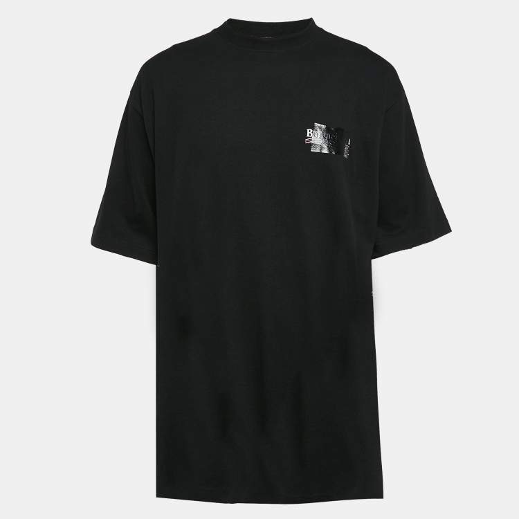 Pre Owned Balenciaga Black Logo Print Cotton Crewneck Oversized T-Shirt L