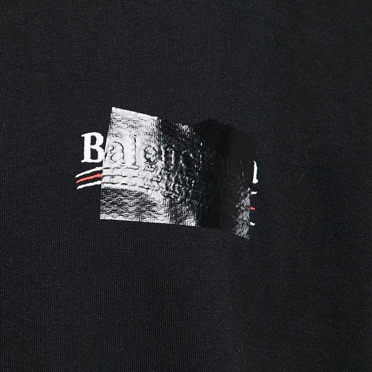 Pre Owned Balenciaga Black Logo Print Cotton Crewneck Oversized T-Shirt L