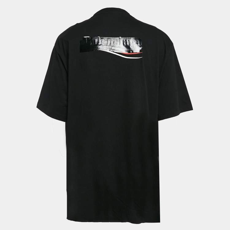 Pre Owned Balenciaga Black Logo Print Cotton Crewneck Oversized T-Shirt L
