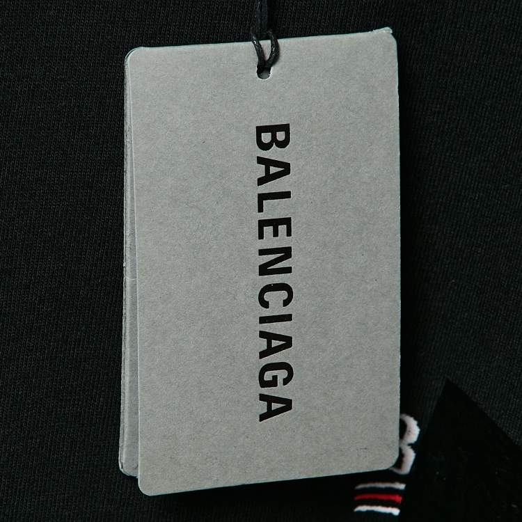 Pre Owned Balenciaga Black Logo Print Cotton Crewneck Oversized T-Shirt L