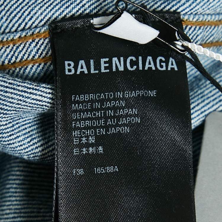 Pre Owned Balenciaga Blue Denim Raw Slit Detail Midi Dress M