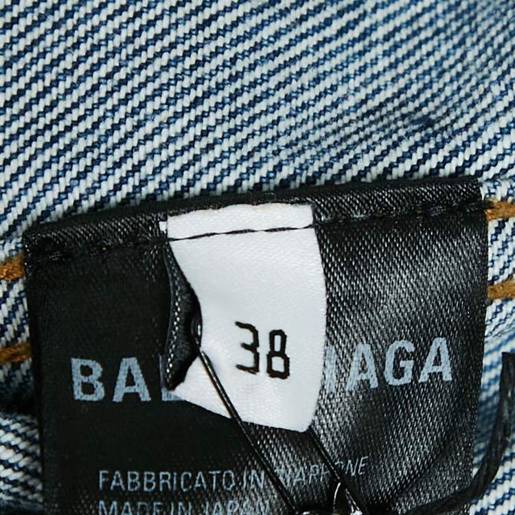 Pre Owned Balenciaga Blue Denim Raw Slit Detail Midi Dress M