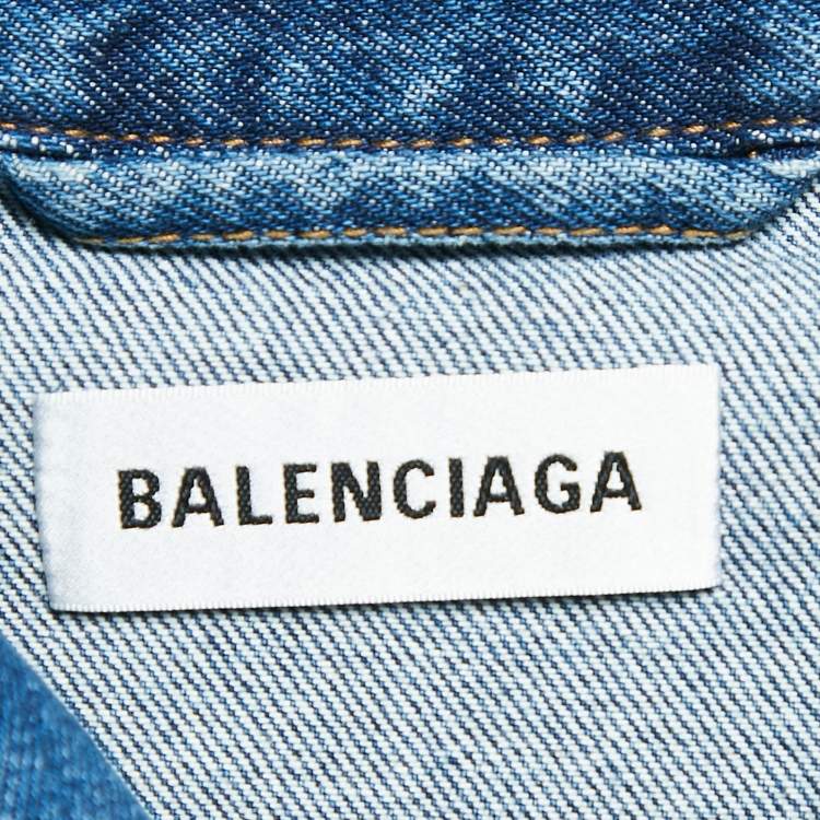 Pre Owned Balenciaga Blue Denim Raw Slit Detail Midi Dress M