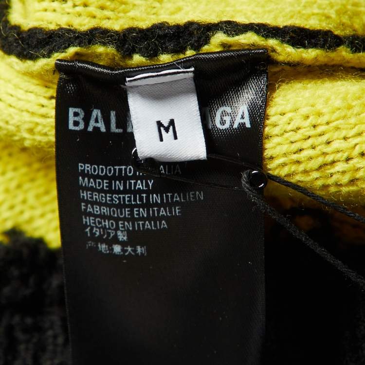 Pre Owned Balenciaga Black All Over Logo Wool Knit Distressed Sweater M