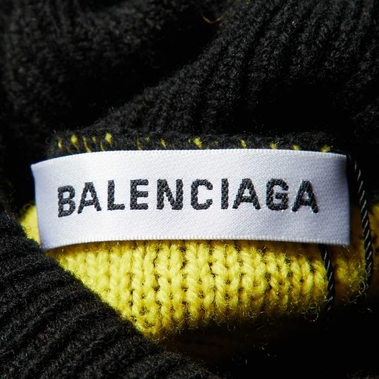 Pre Owned Balenciaga Black All Over Logo Wool Knit Distressed Sweater M