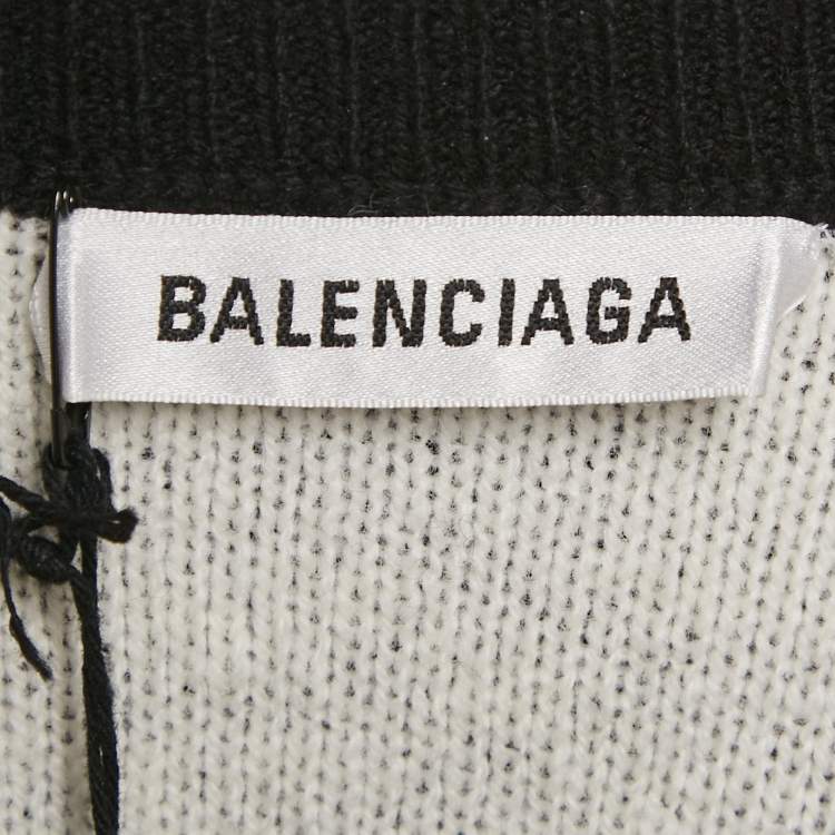 Pre Owned Balenciaga Black Allover Logo Jacquard Wool Crew Neck Oversized Jumper XS