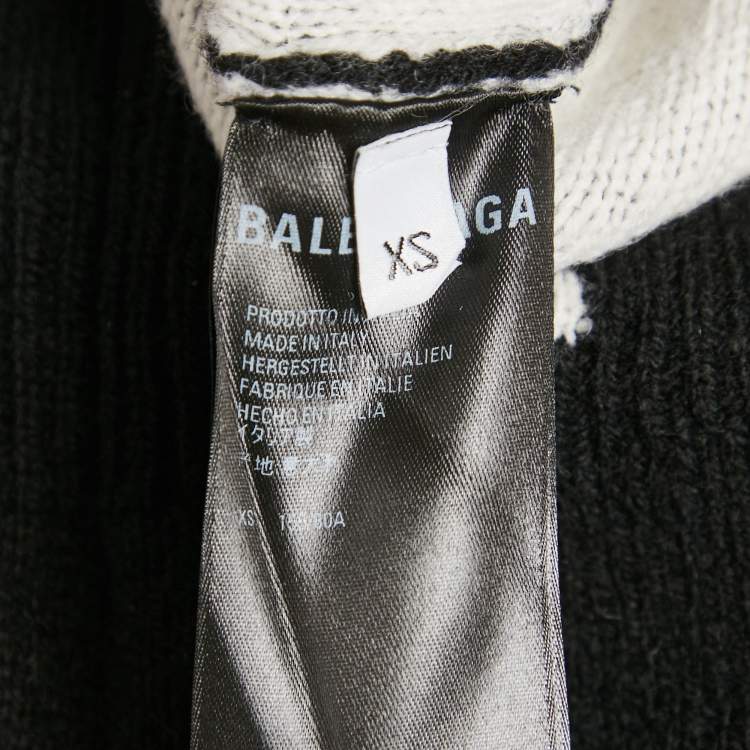 Pre Owned Balenciaga Black Allover Logo Jacquard Wool Crew Neck Oversized Jumper XS