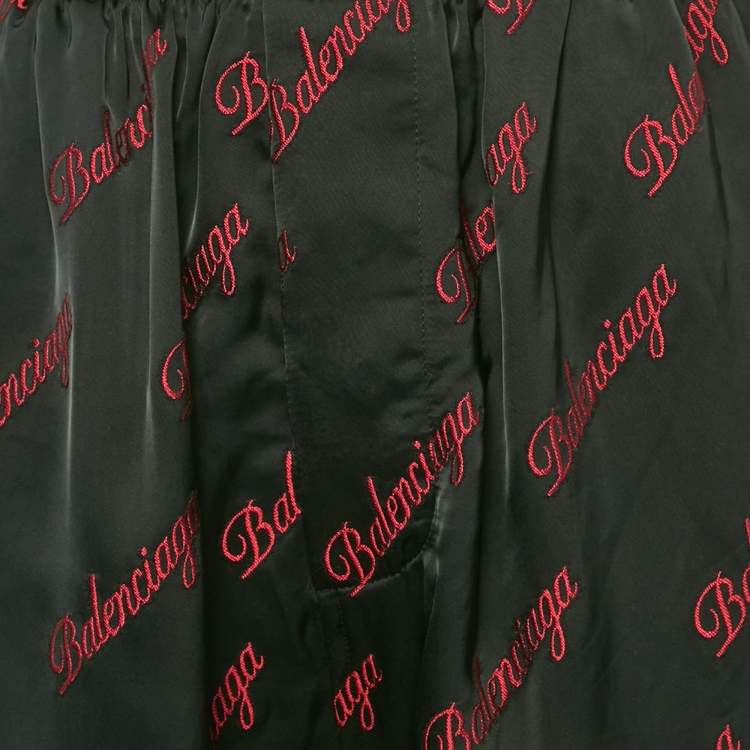 Pre Owned Balenciaga Homewear Black Fil Coupe Logo Satin Pyjama Pants S