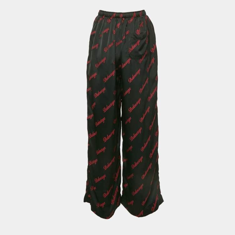 Pre Owned Balenciaga Homewear Black Fil Coupe Logo Satin Pyjama Pants S