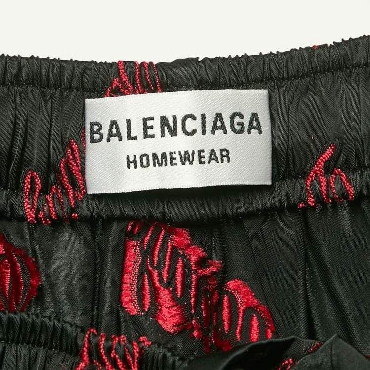 Pre Owned Balenciaga Homewear Black Fil Coupe Logo Satin Pyjama Pants S