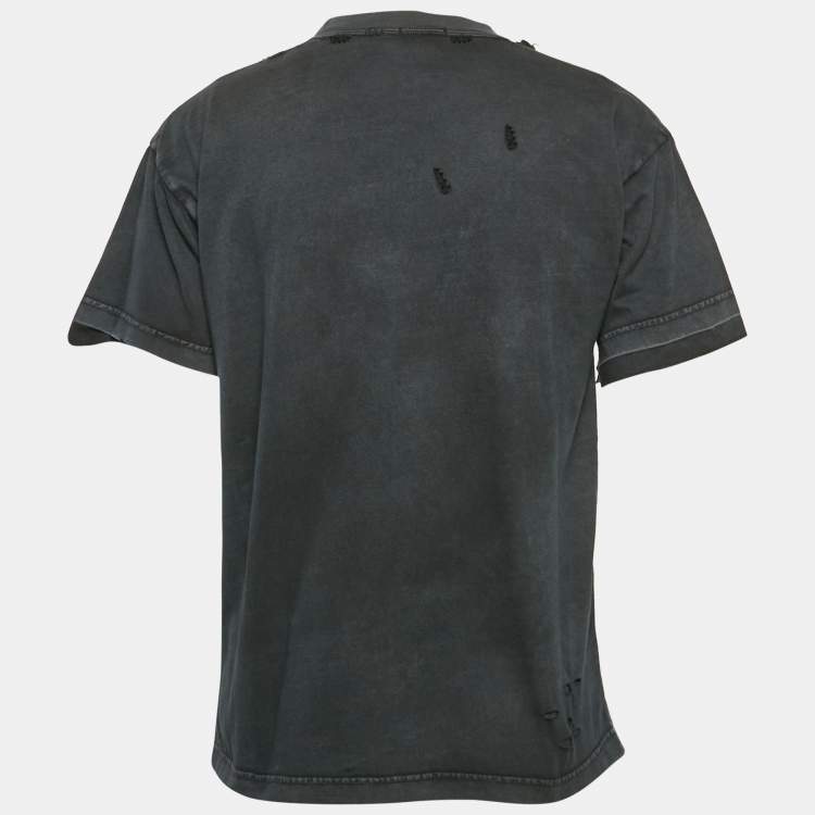 Pre Owned Balenciaga Vintage Effect Cotton Distressed Crew Neck T-Shirt M