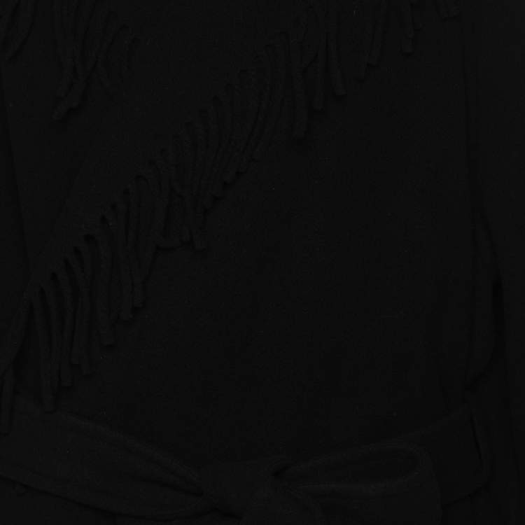 Pre Owned Balenciaga Black Wool Fringe Edge Hooded Cardi Coat M