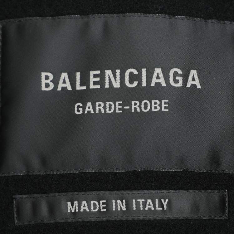 Pre Owned Balenciaga Black Wool Fringe Edge Hooded Cardi Coat M