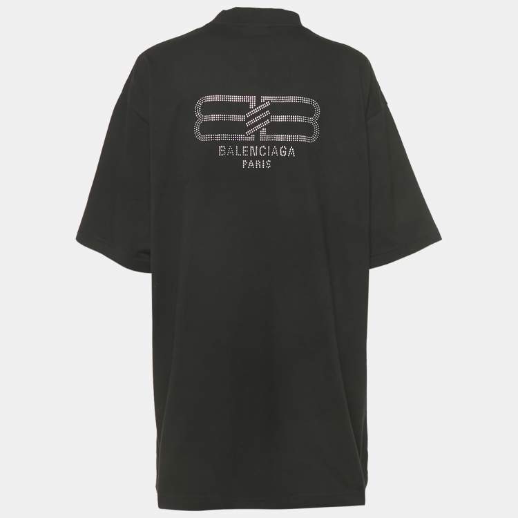 Pre Owned Balenciaga Black Logo Studded Cotton Knit Oversized Unisex T-Shirt M