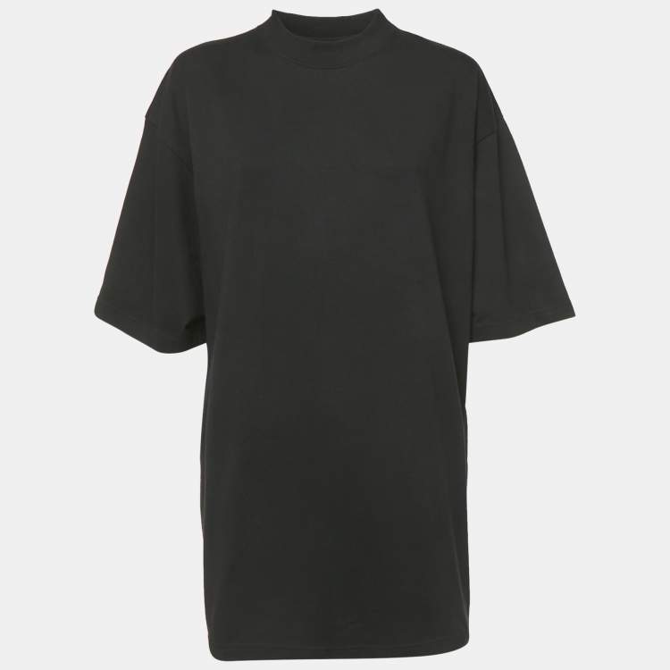 Pre Owned Balenciaga Black Logo Studded Cotton Knit Oversized Unisex T-Shirt M
