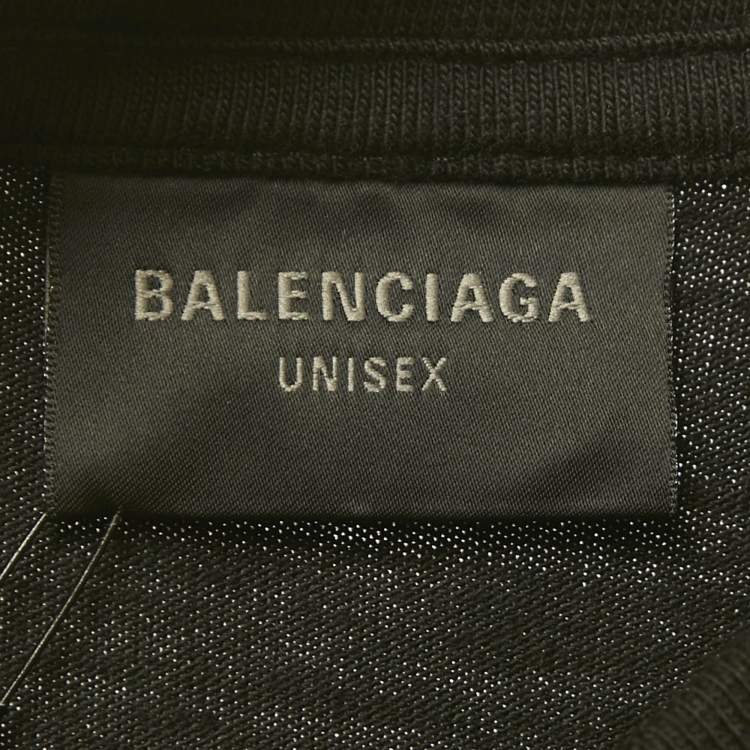 Pre Owned Balenciaga Black Logo Studded Cotton Knit Oversized Unisex T-Shirt M