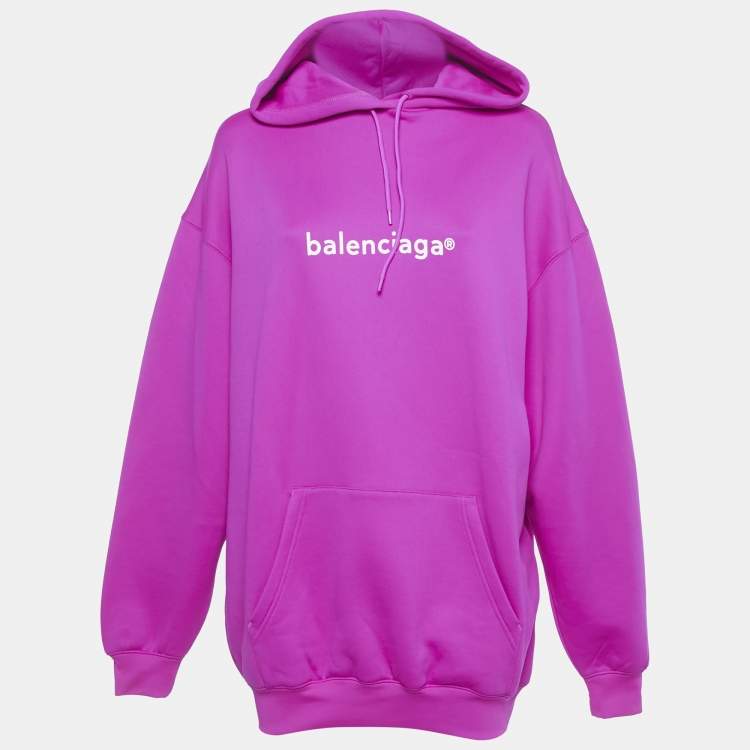 Pre Owned Balenciaga Fuchsia Pink Copywrite Logo Print Jersey Oversized Hoodie S
