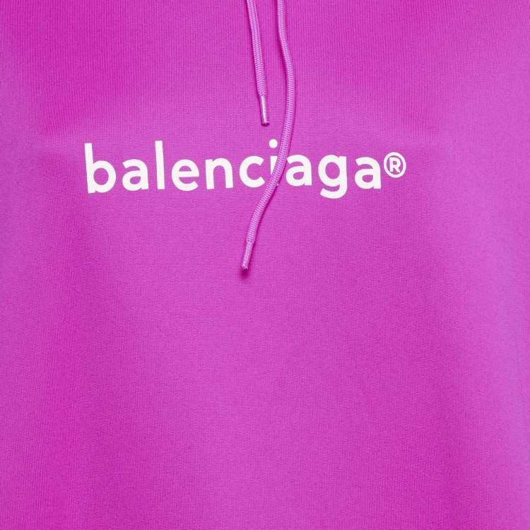 Pre Owned Balenciaga Fuchsia Pink Copywrite Logo Print Jersey Oversized Hoodie S