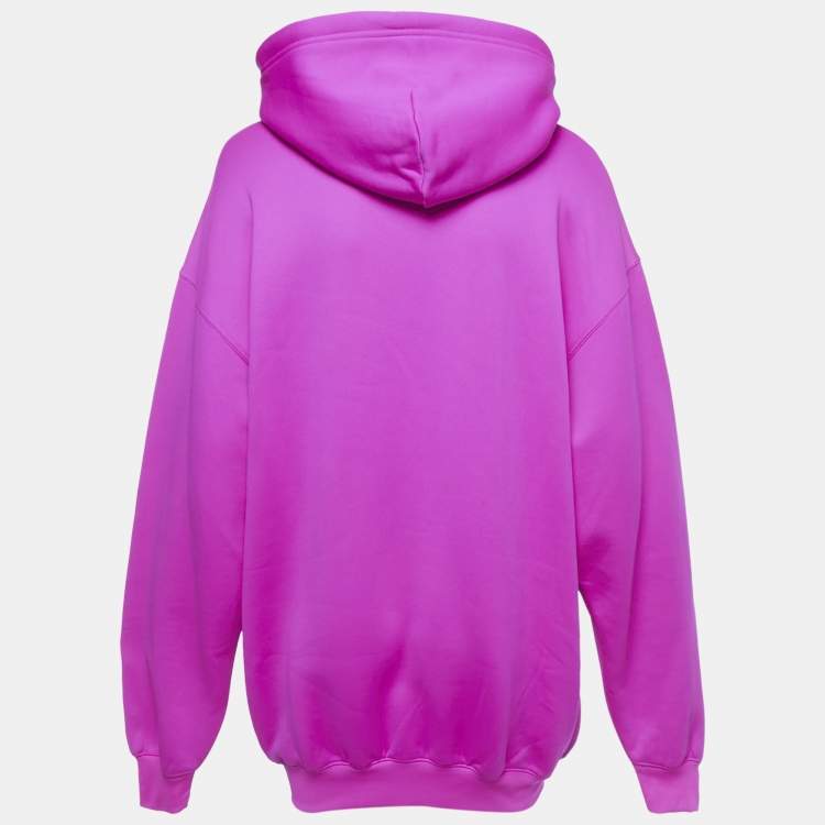 Pre Owned Balenciaga Fuchsia Pink Copywrite Logo Print Jersey Oversized Hoodie S