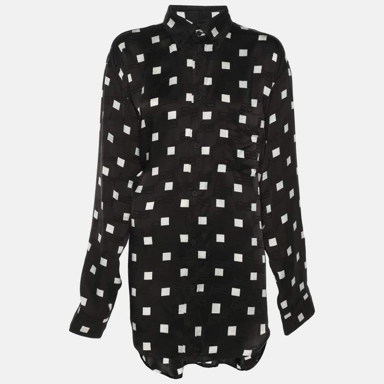 Pre Owned Balenciaga Wardrobe Black/White Satin Logo Print Shirt S
