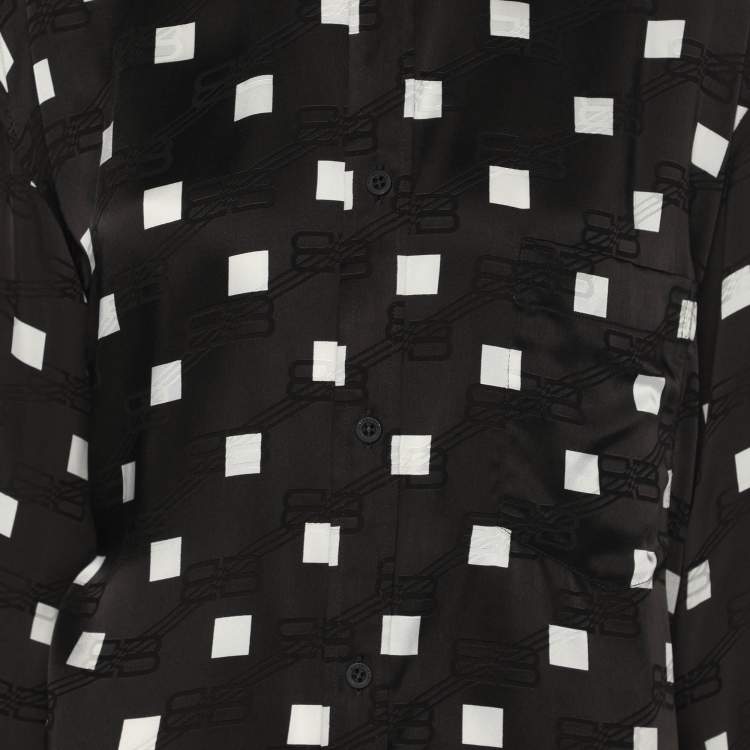 Pre Owned Balenciaga Wardrobe Black/White Satin Logo Print Shirt S