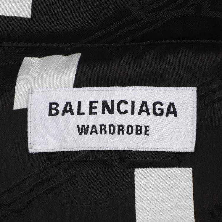 Pre Owned Balenciaga Wardrobe Black/White Satin Logo Print Shirt S