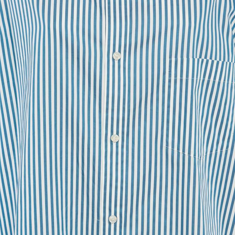Pre Owned Balenciaga Blue Stripe Cotton Poplin Swing Shirt S